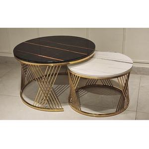 Table d'appoint moderne en métal argenté, style mobilier de salon, ronde, avec pieds en métal. - Product Image 1