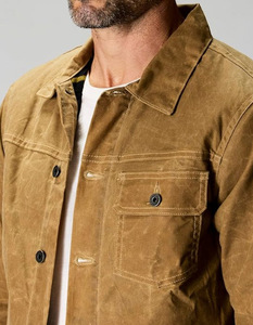 SUQAINA Custom Waxed 100% Cotton <b>Canvas</b> Men's Winter Breathable Street Wear Hip Hop Modern Outfits Turn-down <b>Jacket</b> Front Logo - Product Image 2