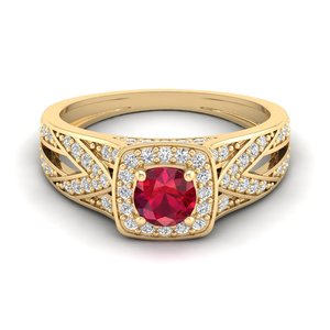 Bague Halo personnalisée REYES avec rubis rond de 0,5 carat en or massif 14 carats, Moissanite certifiée GRA, cadeau de mariage, bijoux - Product Image 6