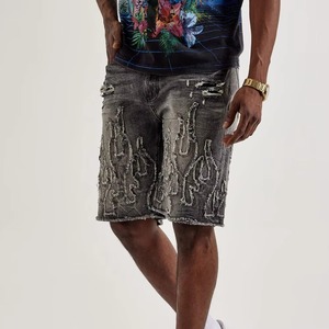 Shorts en jean décontractés gris pour hommes, style streetwear vintage, coupe ample, collection été 2026 - Product Image 2