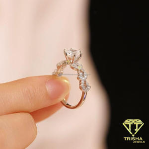 Round Cut Moissanite Diamond <b>Ring</b> <b>925</b> Sterling <b>Silver</b> Curved Band Engagement Wedding Jewelry For Women By Trisha Jewels - Product Image 3