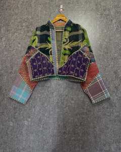 Vintage Reversible Kantha <b>Jacket</b> Women Embroidered Quilted Coat Patchwork Cropped Outerwear - Product Image 1