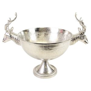 Seau à glace décoratif de luxe en métal argenté avec poignée en forme de cerf, grand récipient de service pour vin et champagne - Product Image 1