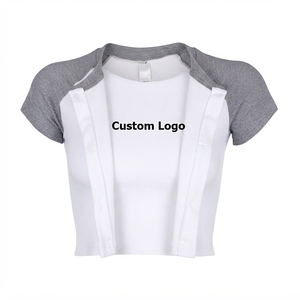 Women's White Blue <b>Raglan</b> Sleeve Crop <b>Top</b> Crew Neck Short Sleeve Casual T-Shirt With Custom Logo Breathable Knitted Polyester - Product Image 2