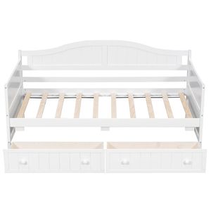 Divano Letto Matrimoniale in Legno con 2 Cassetti, Senza Necessità di Rete a Doghe, Divano Letto Imbottito per Camera da Letto e Soggiorno, Bianco (Vecchio SKU WF192860AAK) - Product Image 6