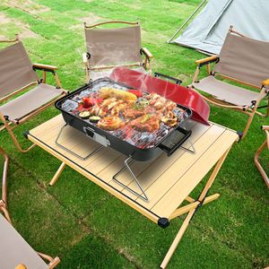 Griglia a Carbone Portatile da Tavolo per Esterni con Coperchio Pieghevole, Piccolo Barbecue Affumicatore per Giardino, Campeggio e Picnic - Product Image 3