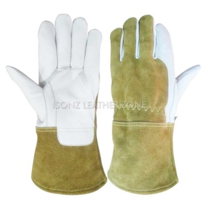 Guantes de Seguridad de Cuero Blanco, Largos hasta la Muñeca, Transpirables, de Cuero Genuino, para Soldadura TIG con Argón - Product Image 1