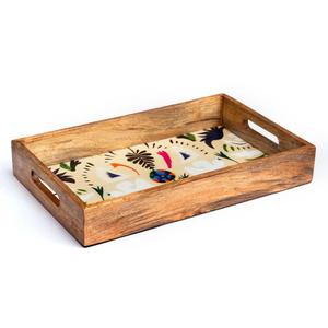 Bandeja de servir de madera de mango con estampado de remolinos líquidos de mármol dorado, plato decorativo rectangular de lujo al por mayor para pedidos al por mayor - Product Image 2