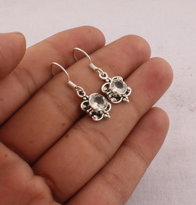 Wholesale 925 Sterling Silver Natural Faceted Crystal Water Drop Dangle <b>Earrings</b> Vintage Handcrafted Boho Flower Frame <b>Fine</b> - Product Image 2
