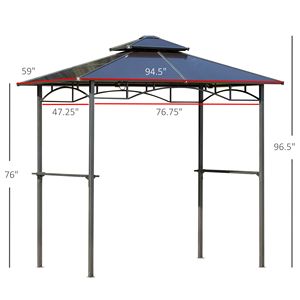 8FT X 5FT Sturdy Frame Brown BBQ Gazebo Outdoor UV/Rain Resistant <b>Canopy</b> with 2 Side Shelves & Double Layer PC <b>Roof</b> Steel Poles - Product Image 3