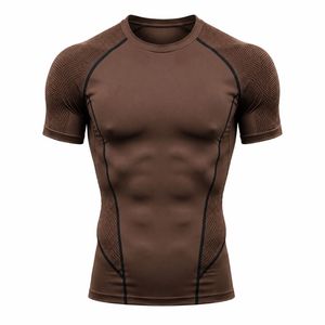 Camiseta de Compresión para Hombre, Manga Corta, Corte Ajustado, Secado Rápido, Cuello Redondo, Deportiva, Tejido de Punto, Color Sólido, Transpirable, Bloques de Color, 180g - Product Image 1