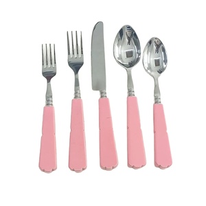 Ensemble de couverts en argent New Look en acier inoxydable sans danger pour les aliments avec poignée en résine rose pour la maison et les ensembles de couverts de vaisselle de mariage - Product Image 1