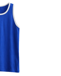 Débardeur Homme Personnalisé Bleu et Blanc en Coton, Col Rond, Sans Manches, pour l'Été, la Gym, l'Entraînement, Décontracté, Uni, Fabricant OEM Fournisseur - Product Image 4