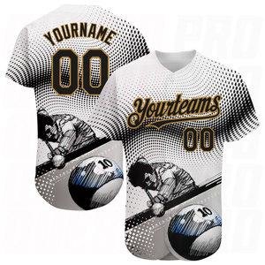 Camiseta de Béisbol Auténtica Personalizada con Diseño de Patrón 3D en Blanco, Negro y Dorado Viejo - Product Image 4