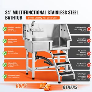 Vasca Professionale per Toelettatura Cani in Acciaio Inox da 34 Pollici con Rubinetto, Cassetto Portaoggetti e Ampia Gamma di Accessori, Stazione di Bagno per Cani con Rampa - Product Image 2