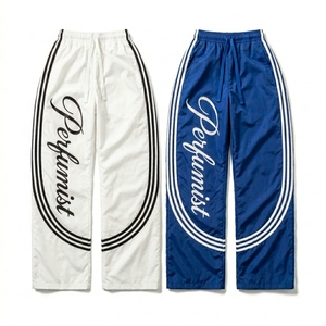 Pantalones Anchos Personalizados con Logotipo 2026, Pantalones de Alta Calidad con Cintura Ajustable con Cordón, Rayas Laterales, Pierna Ancha, Poliéster, para Hombre - Product Image 1