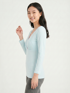 Camiseta de Lactancia de Manga Larga Azul Bmama, Camisa de Maternidad para Amamantar, Ropa de Lactancia, Ropa de Dormir para Embarazadas, Venta al Por Mayor - Product Image 2