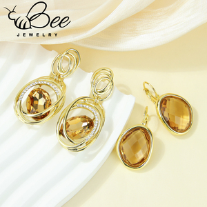 Vintage Retro French Style Big <b>Crystal</b> <b>Stud</b> <b>Earrings</b> 14k Colored Elegant Copper Long Drop <b>Earring</b> For Evening Party - Product Image 2
