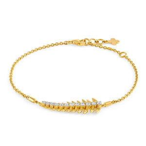 Brazalete de Diamantes con Diseño de Hoja Doble en Oro Amarillo con Frente Abierto y Diseño de Rama Inspirado en la Naturaleza - Product Image 1