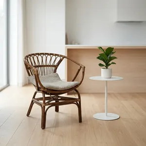 Rattan <b>Armchair</b> With Cotton Cushion Handmade Modern Scandinavian Leisure Chair For Living Room Furniture for home - Product Image 3