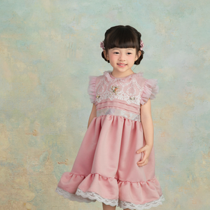 Comfortable <b>Pink</b> <b>Girl</b> <b>Dress</b> Lace Ruffle Flower Patchwork Embroidered Princess <b>Dress</b> <b>for</b> Party Birthday Koko San <b>Dress</b> - Product Image 3