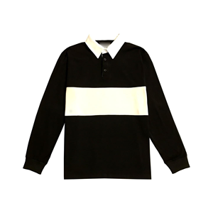 Men's Long Sleeve Polo Shirt <b>Black</b> <b>and</b> <b>White</b> <b>Striped</b> Color Block Button Collar <b>Top</b> - Product Image 1