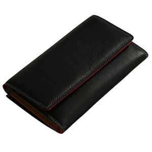 Genuine Leather Long <b>Wallet</b> Unisex <b>Fold</b> Closure Handmade Minimalist Design Black with Red Stitching - Product Image 1