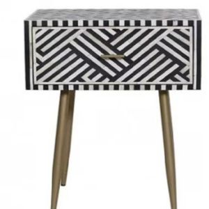 Black and White Pattern Nightstand Gold Legs Bedside <b>Table</b> Drawer <b>Storage</b> <b>Side</b> Cabinet for Bedroom Living Room - Product Image 2