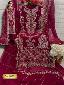 Beauté classique élégante Shalwar Kameez Georgette confortable brodée avec fond Santoon terne lourd et intérieur pour robe Salwar - Product Image 4