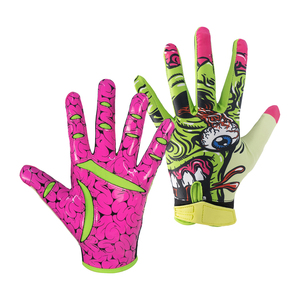 Guantes de fútbol de dedo completo con estampado de monstruo rosa y verde, antideslizantes, para deportes al aire libre, unisex, para todas las estaciones, con cierre de gancho y bucle. - Product Image 1