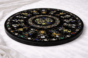 Luxury <b>Black</b> Marble Inlay <b>Table</b> <b>Round</b> Pietra Dura <b>Coffee</b> <b>Table</b> Handmade Stone Wholesale Custom Furniture - Product Image 2