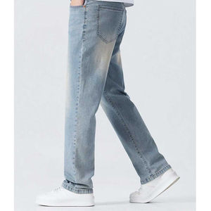 Pantalon en jean décontracté pour homme, léger, respirant, écologique, coupe droite, jambe large, en coton, style empilé, taille haute - Product Image 1
