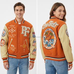 Veste universitaire de qualité supérieure OEM en gros, corps en laine, manches en polyester, patchwork, patchs lettrés, style baseball - Product Image 2