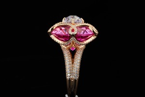 Anillo de Moissanita en Oro Rosa, con Piedras Ovaladas Rosadas y Transparentes, Joyería Nupcial, Diseño Personalizado, Regalo - Product Image 3