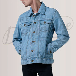 Custom <b>Men</b> <b>Light</b> Blue Denim <b>Jacket</b> Vintage Wash Slim Fit Cotton Jean <b>Jacket</b> Casual Button Up Streetwear Outerwear Coat - Product Image 1