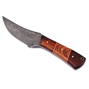 Cuchillo de caza de hoja fija de acero de Damasco personalizado, cuchillo para desollar con mango de madera y funda de cuero, proveedor de marca privada - Product Image 4