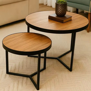 Mesa nido multiusos de hierro con superficie de madera para sala de estar, dormitorio, oficina y decoración del hogar - Product Image 1