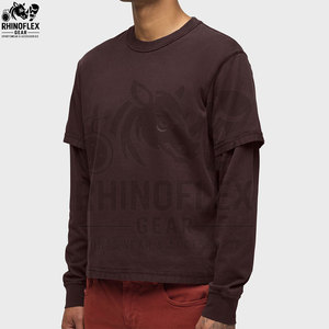 Camisetas de hombre de doble capa con doble manga, camisetas unisex de doble manga con bordado desgastado, 100% algodón, personalizadas - Product Image 6