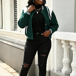 Custom Breathable Eco-Friendly Windproof <b>Varsity</b> <b>Jacket</b> <b>Women</b> Cropped <b>Bomber</b> Coat Premium Streetwear Supplier Wholesale - Product Image 6
