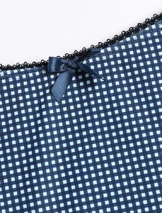 Conjunto de bikini azul a cuadros con estampado de animales/letras para mujer, tirantes finos, cuello en V profundo, detalles de lazo, alto soporte, encaje triangular brasileño - Product Image 5