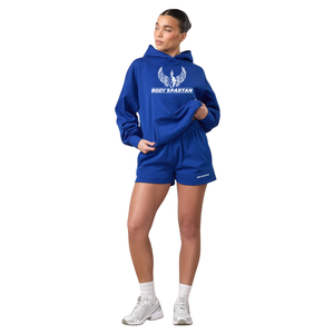 Conjunto de Sudadera con Capucha y Pantalones Cortos Azul Rey para Mujer, Corte Holgado, Ropa Casual para Estar en Casa, Mezcla de Algodón, Ropa Deportiva para Mujer - Product Image 1