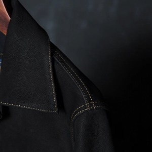 Customizable Men's Classic Trucker Jacket Genuine Sheepskin Shirt Collar Mustard Charcoal Grey Casual Smooth Lightweight Leather - Product Image 5