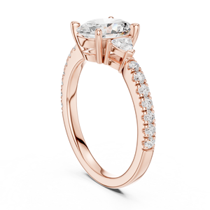 Anillo de compromiso de oro rosa con diamante de corte ovalado, halo oculto, banda pavé, estilo catedral, joyería de boda para mujer, oro rosa, corte ovalado - Product Image 3