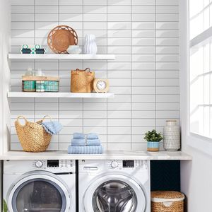 Paquete de 10 Adhesivos de Pared de PVC Blanco Brillante de 10"x10", Azulejos Autoadhesivos 3D para Pared, Azulejos Impermeables para Piso - Product Image 3