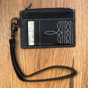 New Fashionable <b>Boot</b> Stitch Pattern Women's Business Custom Genuine Leather Credit Card Holder Zip ID Wallet Wristlet Coin Purse - Product Image 2