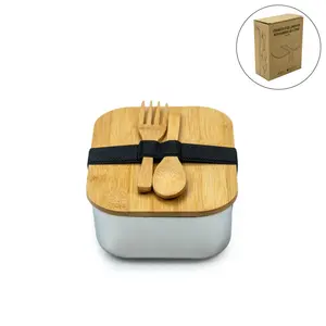 Lonchera de Acero Inoxidable con Tapa de Bambú y Correa, Materiales de Embalaje Ecológicos - Product Image 6