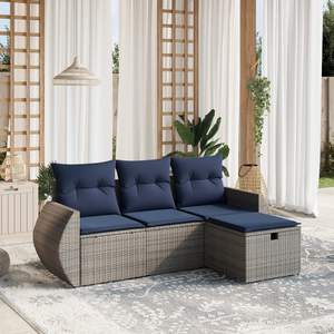 Ensemble de canapés de patio en polyrotin gris 4 pièces avec coussins, ensembles de jardin - Product Image 1