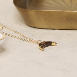 Unique Smoky Quartz Horn <b>Moon</b> Pendant 925 Silver Gold Plated Chain Dainty Layering <b>Charm</b> Handmade Vintage Engagement Jewelry - Product Image 2