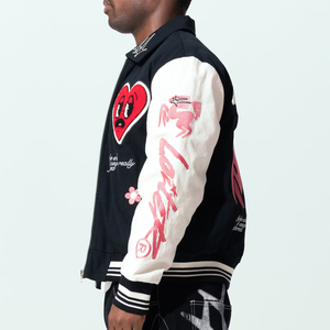 Veste Bomber Unisexe Personnalisée en Gros pour Hommes, Style Streetwear, Broderie Cœur, Manches Contrastantes, Fermeture Éclair, Hip Hop - Product Image 4