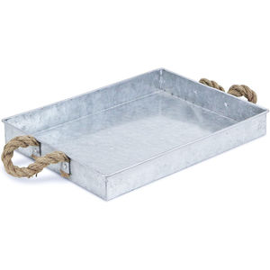 Bandejas Rectangulares de Metal Galvanizado con Asas Redondas, Apilables, Decoración Rústica Vintage en Gris, Duraderas, de Hierro, para Interiores - Product Image 4